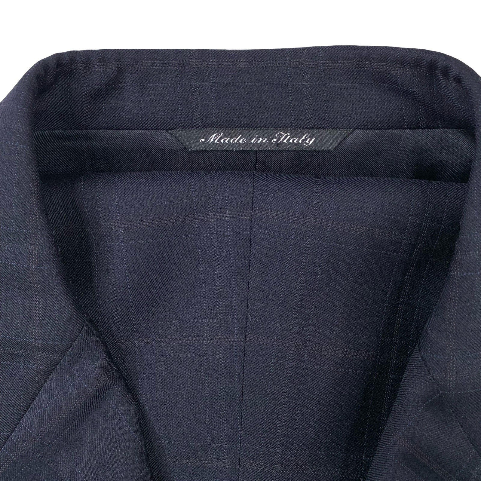 Mens 44 R Canali Blue Label ” Classic Cut ” Navy Blue Windowpane Plaid Suit