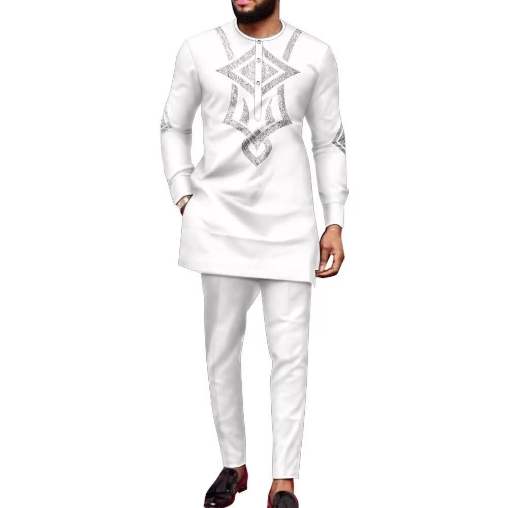 Men’s Geometric Embroidered Traditional Suit, Slim Fit for Wedding & Festival