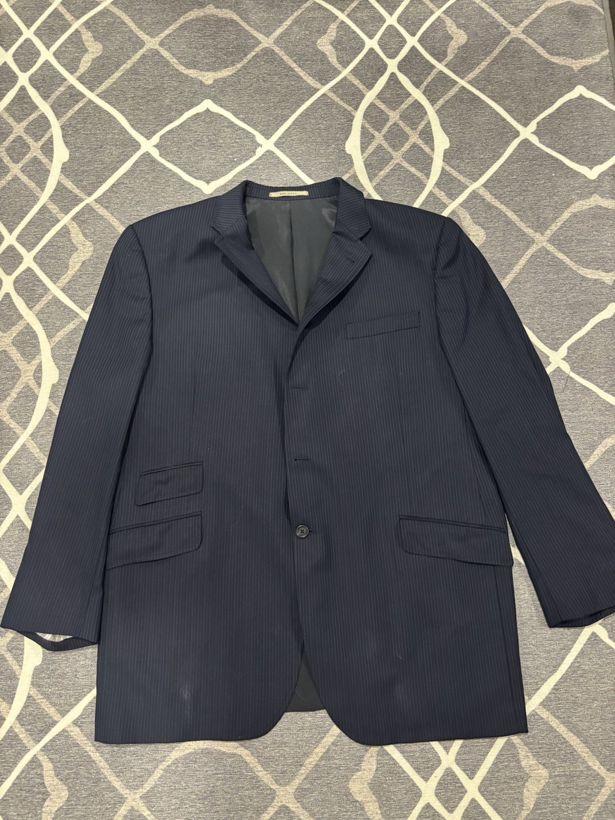 Burberry London Men’s 2-Piece Wool Navy Pinstripe Suit 42 Pleated 3-Button