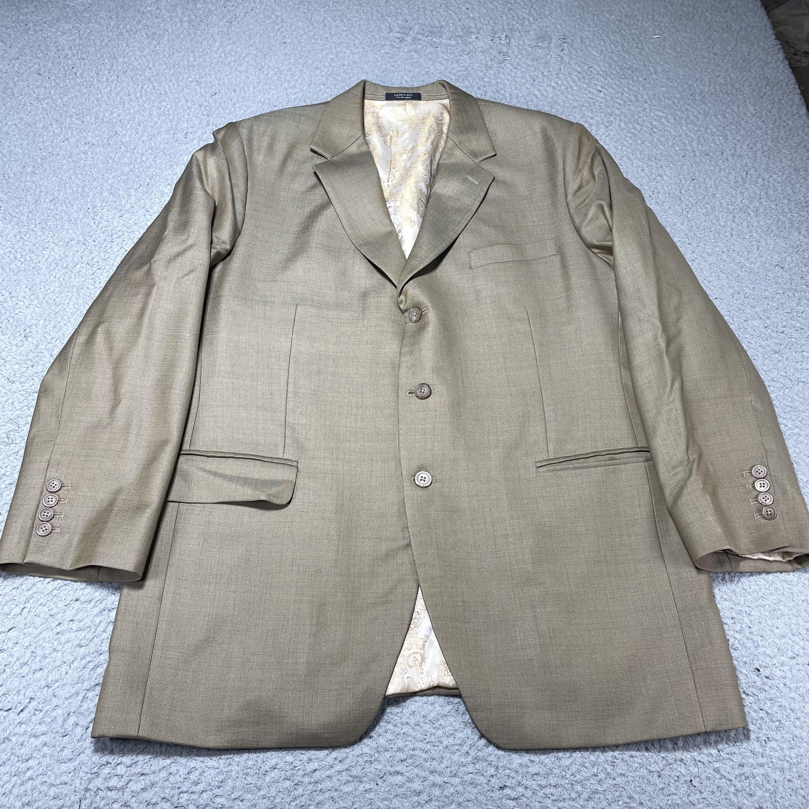 Samsurin Suit Jacket Mens Beige Check 3 Button Blazer Formal Wedding Business