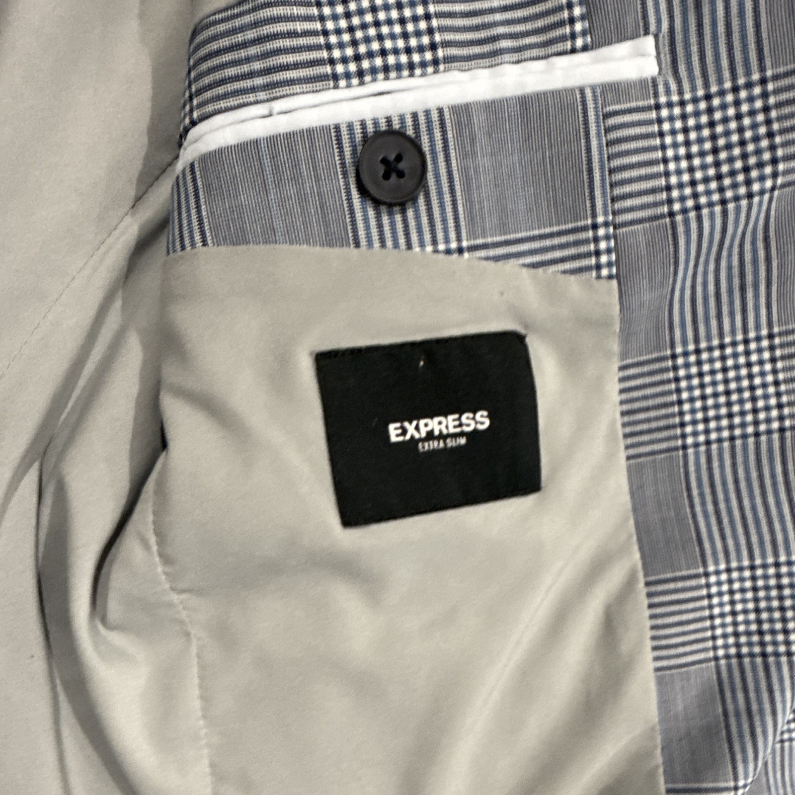 Express Men’s Extra-Slim Blue/Gray Plaid Two-Button Notch Lapel 38S