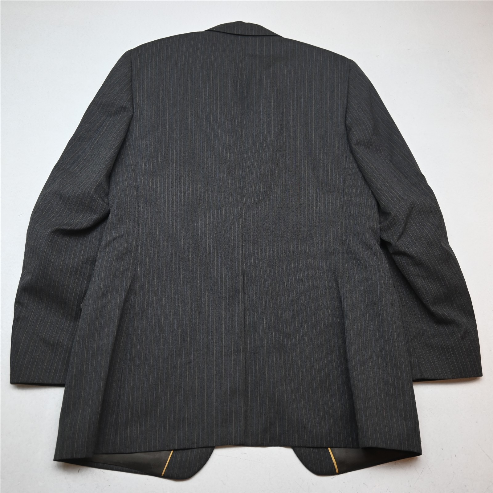 Vtg USA Made 38L 34×34 Taupe Brown Gray Striped Wool Bootcut Mens Suit