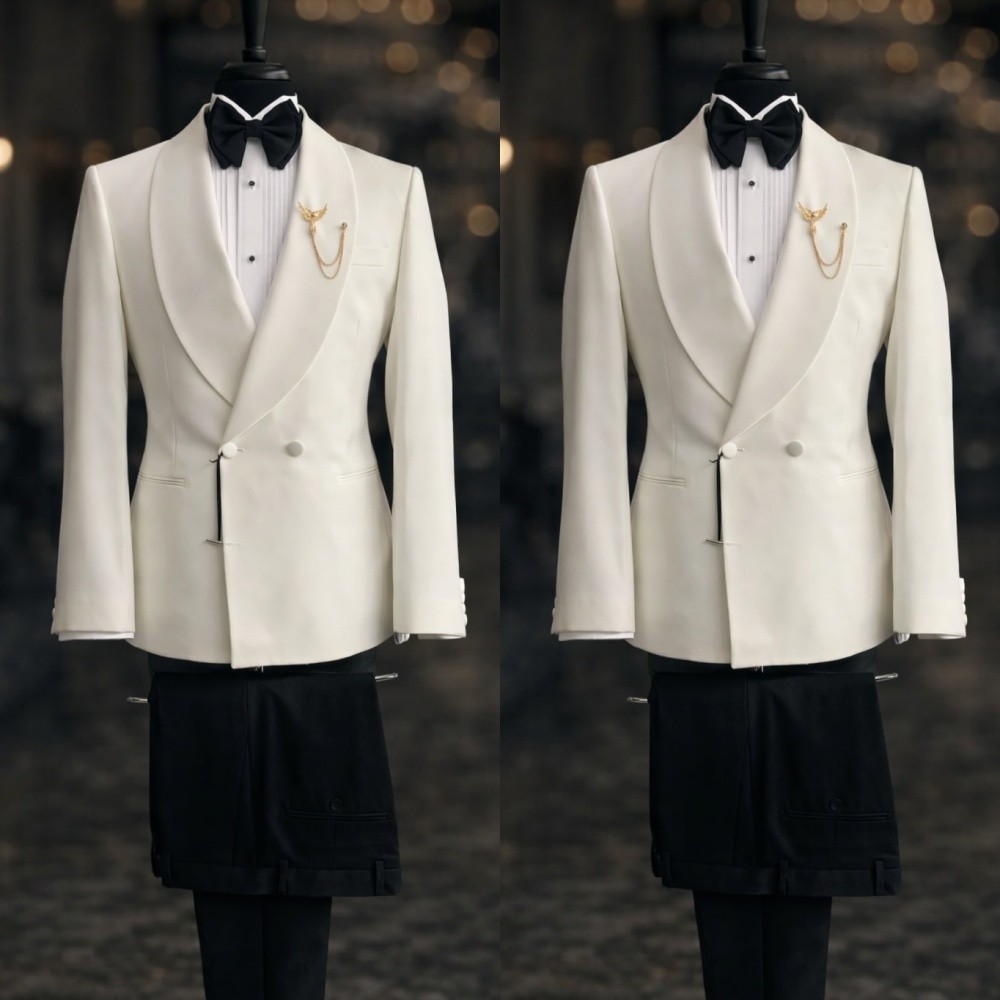 Men Suit 2 Pcs Slim Fit Shawl Lapel Classic Tuxedo Wedding Groom Blazers Pant