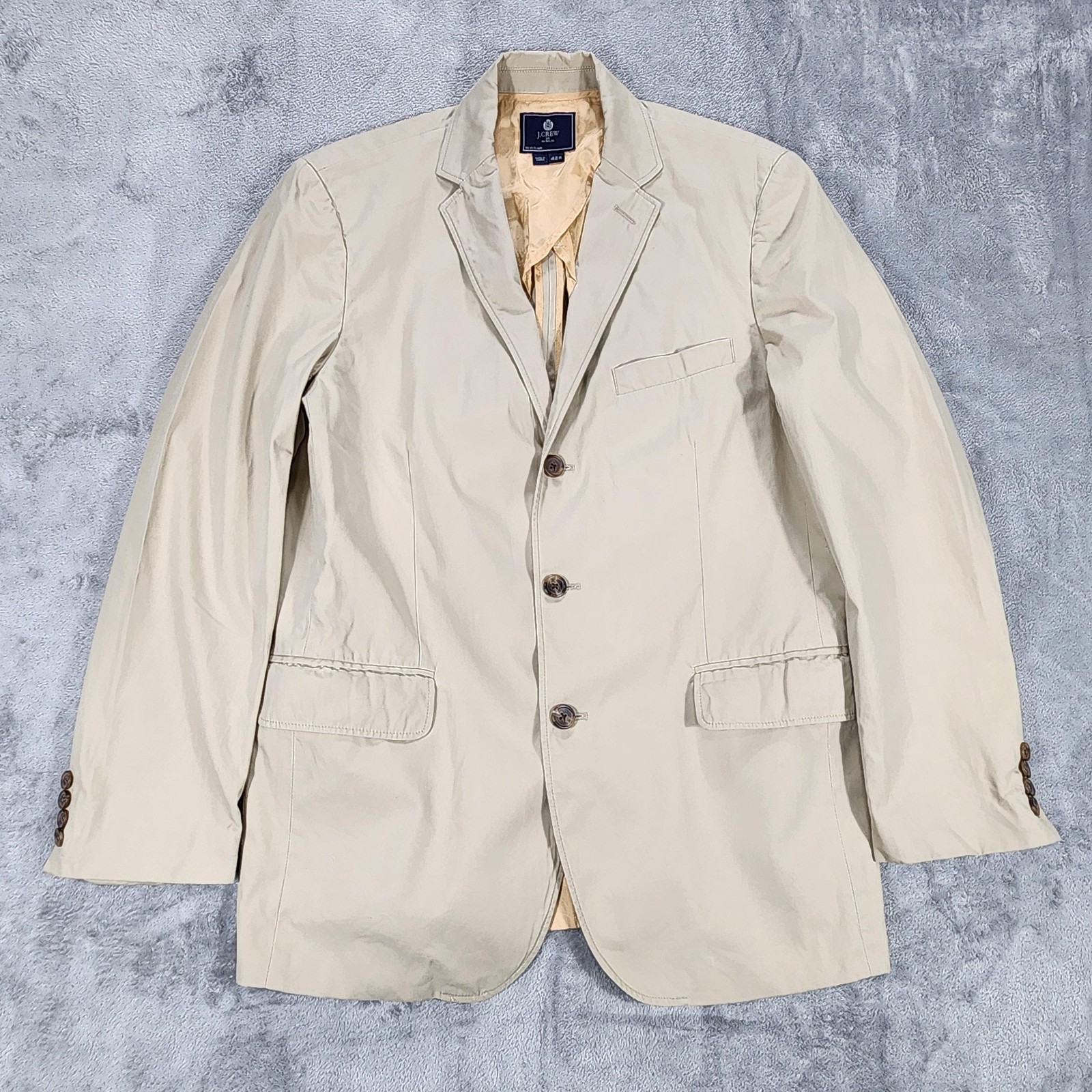 J Crew Blazer Men 42R Aldridge Beige Cotton Lined Three Button Casual Sport Coat