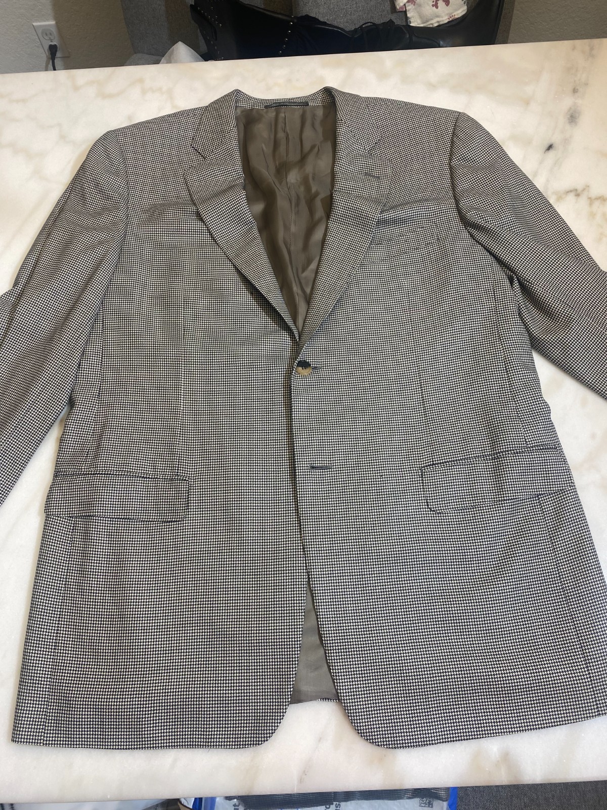 Ermenegildo Zegna 15 Milmil 15 Sport Coat Blazer 46L Black Ivory Houndstooth