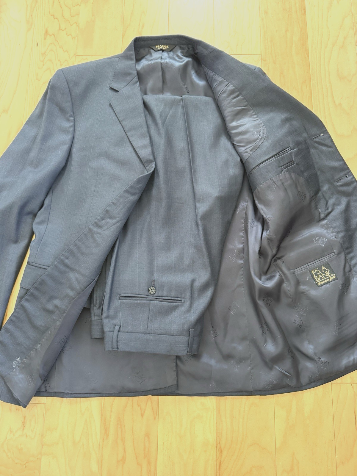 Jos A Bank Signature Gold 42L Navy Blue Wool 3 Button Suit Pants 36L 36W 34L