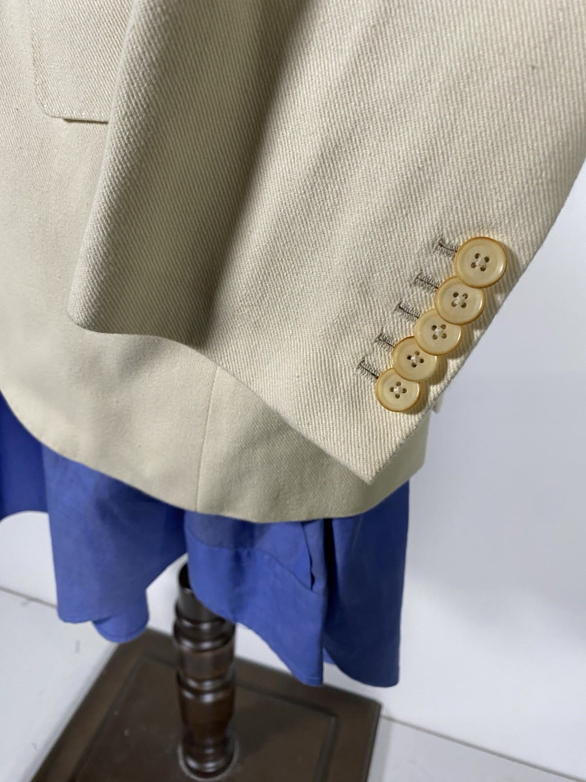 Bespoke Y2 36S W34 2 Peice Ivory Cream Denim Peak Lapel Suit Jacket Pants rrl