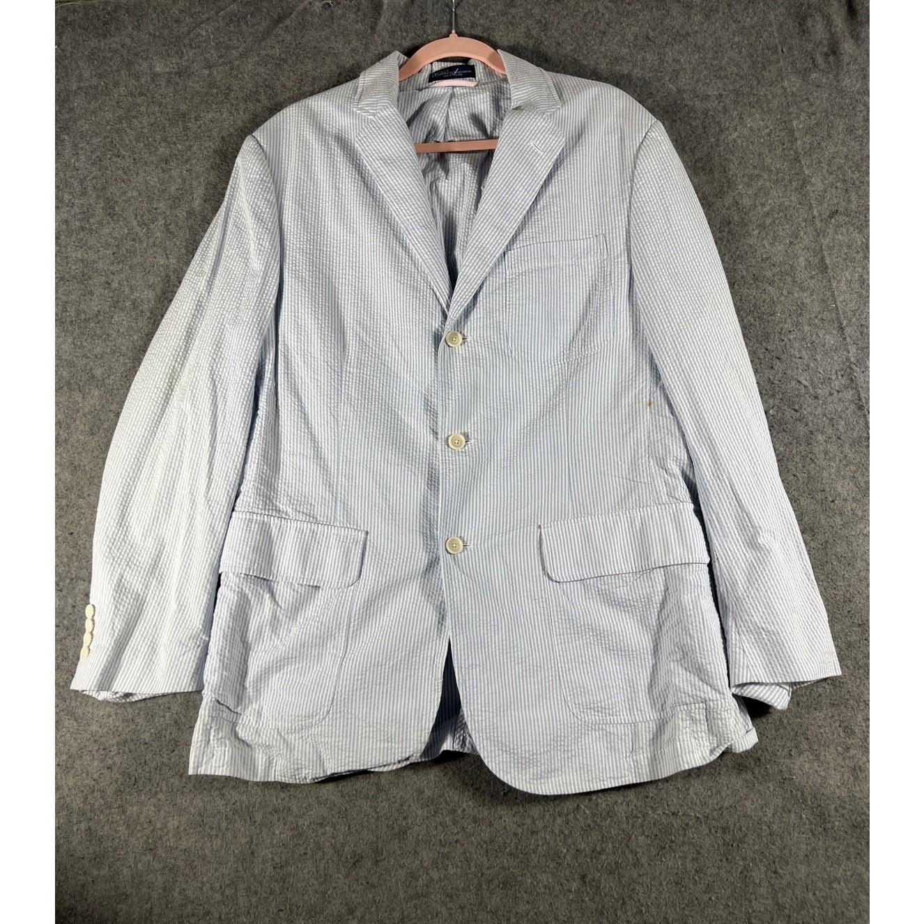Polo Ralph Lauren Blazer Men 44 Blue Striped Seersucker Sport Coat Jacket Preppy