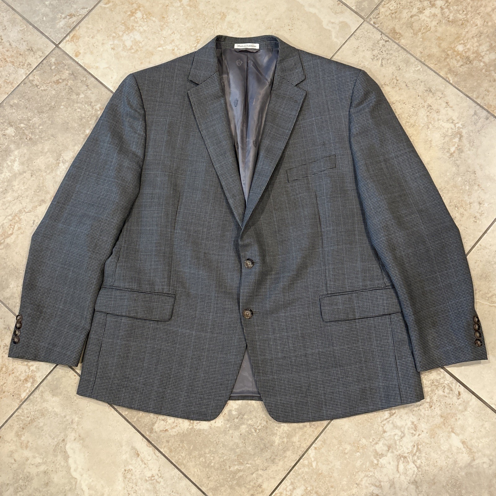 Lauren Ralph Lauren Black Label Blazer Men 48R Grey Houndstooth Wool Sports Coat