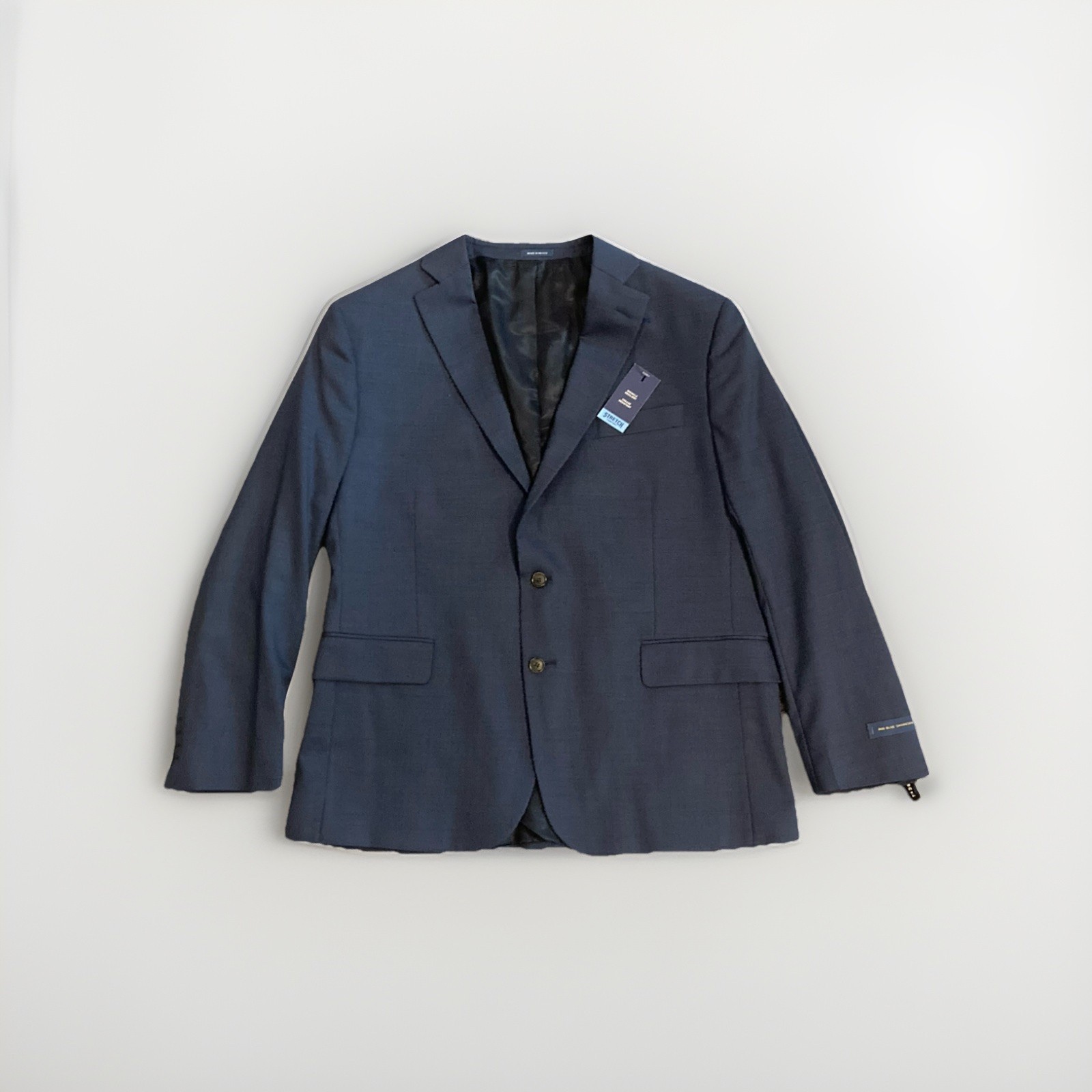 Stafford Stretch Comfort Classic Fit Mid Blue Sharkskin 553-0109 6890F 46 Short