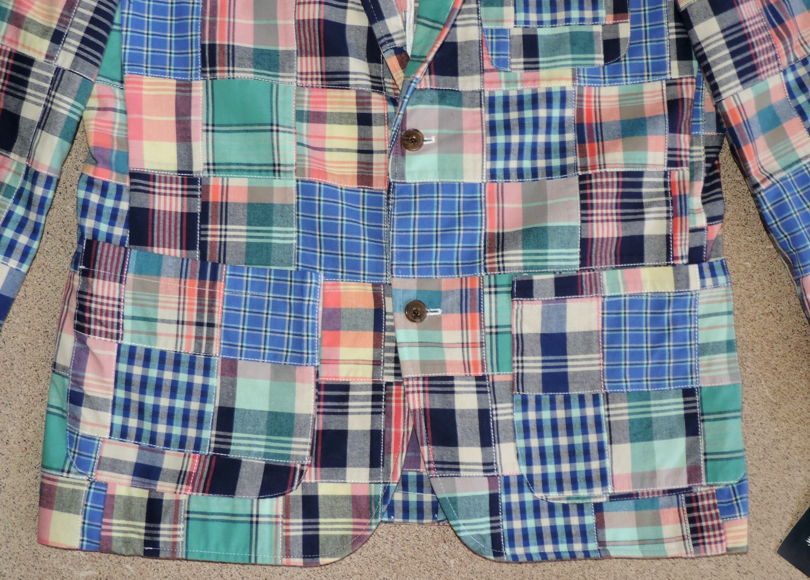 Mens NWT Club Room Plaid Madras Patchwork blazer suit jacket sz M Preppy y2k