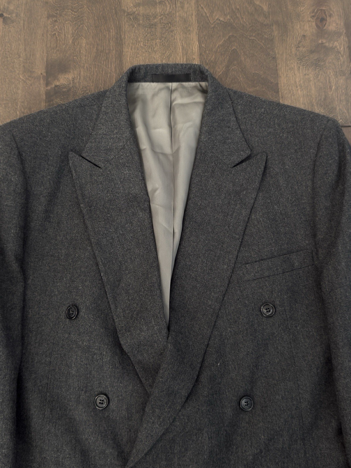 Embassy Square Mens Double Breasted Gray Wool Business Suit Jacket Blazer 48L