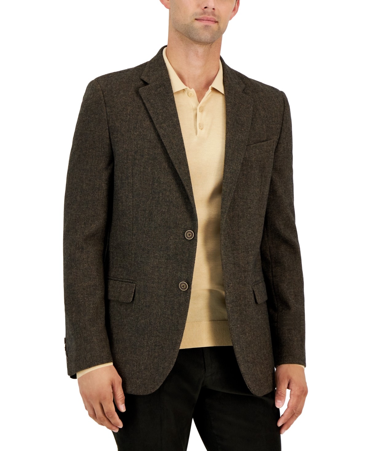 Nautica Mens Modern fit Sport Coat Blazer 36 R Brown Herringbone Stretch