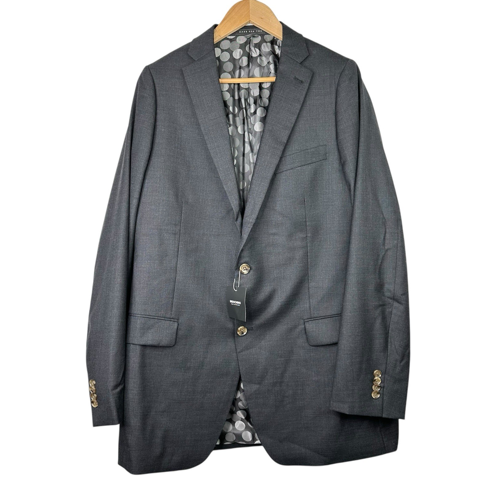 Indochino NEW Sport Coat Gray Wool Tailored Fit Blazer 2 Button Newbury 110 44L