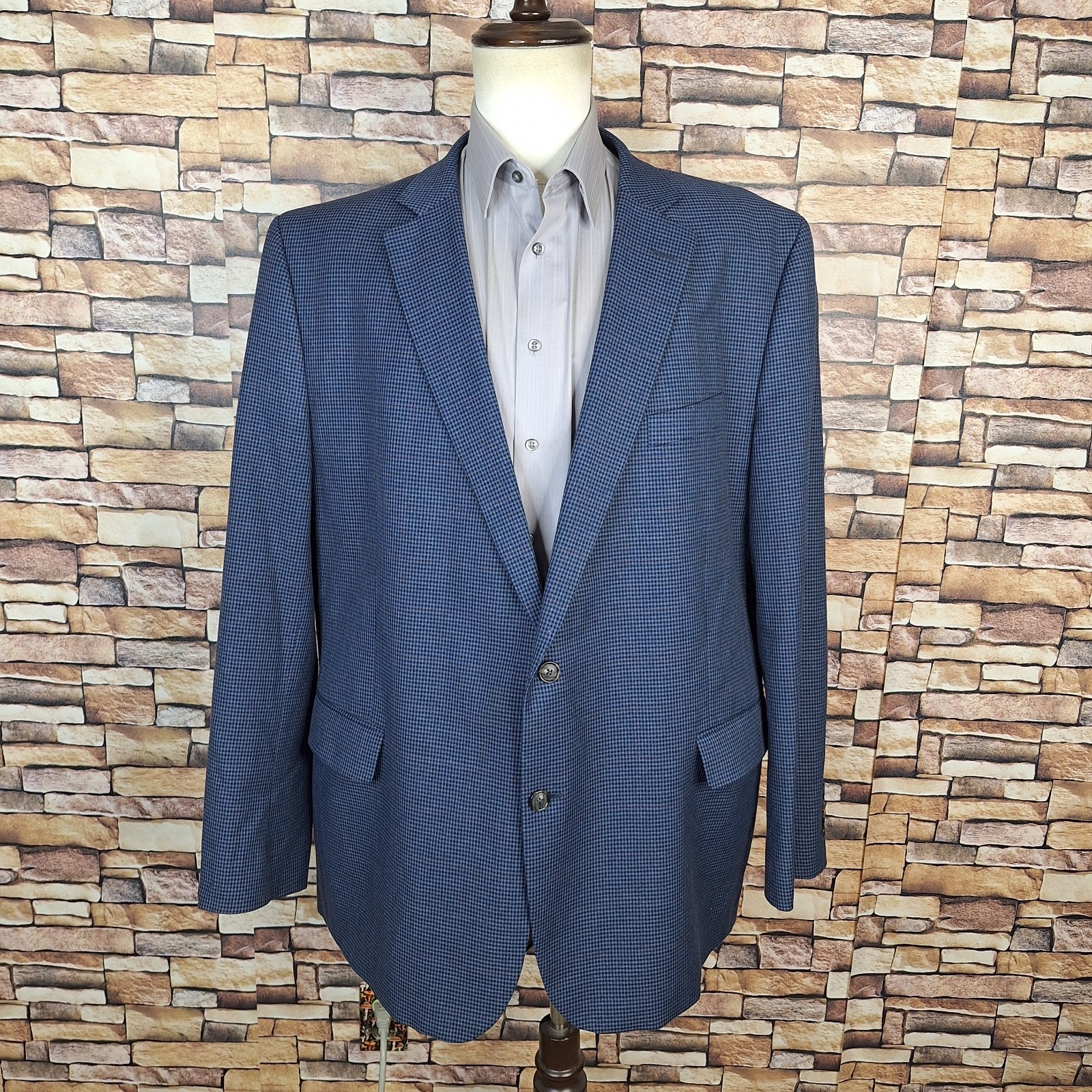 Stafford Sport Coat Blazer Mens 52L Blue Check Plaid Double Vented