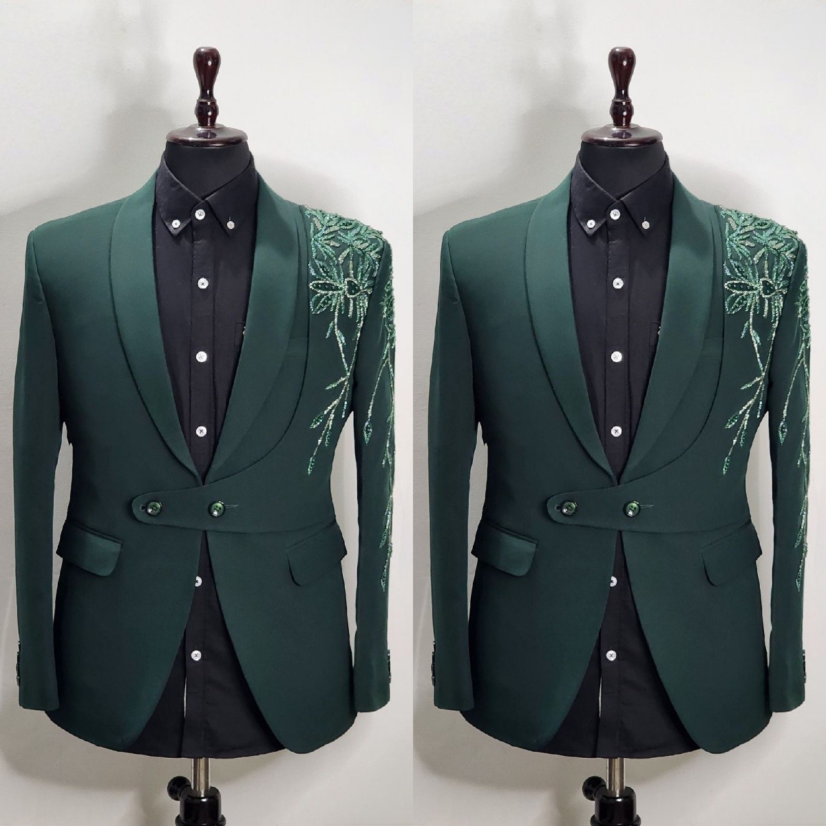 Green Men’s Luxury Coat Casual Wear Slim Fit Leisure Blazer Shawl Lapel Jacket
