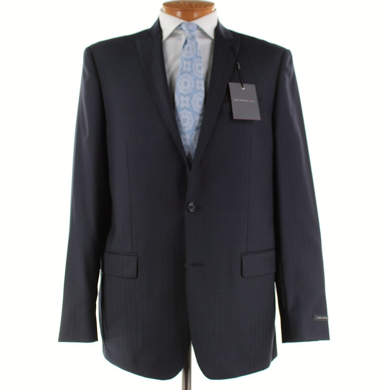 John Varvatos NWT Wool Two Piece Suit Size 44L US In Blue Tonal Stripe w/ Dots