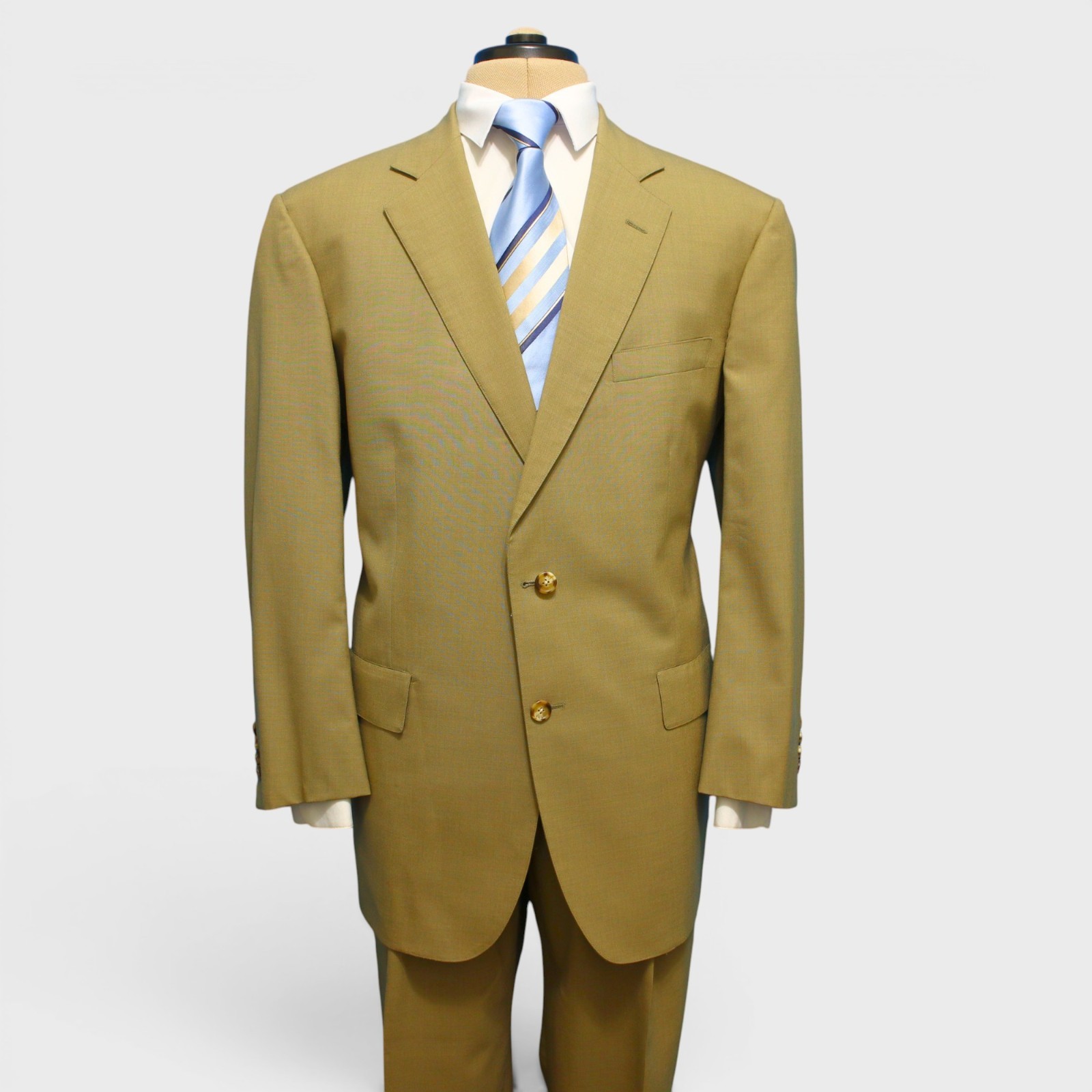 Brooks Brothers Brooksease 2 PC Suit 46R Olive Taupe Wool Pleated 2 Button
