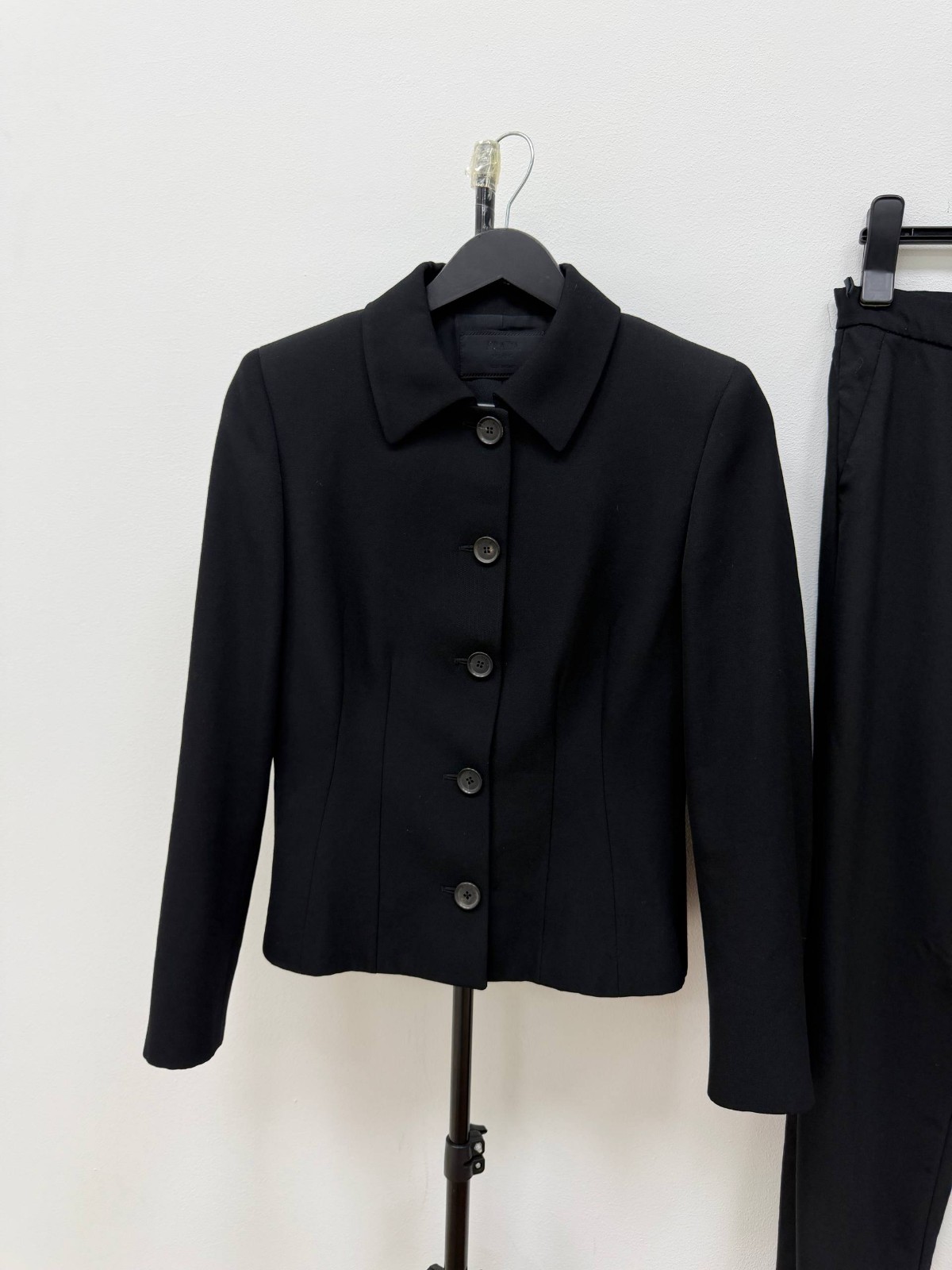 Vintage Prada Milano Black Virgin Wool Tailored Suit Made in Italy IT42