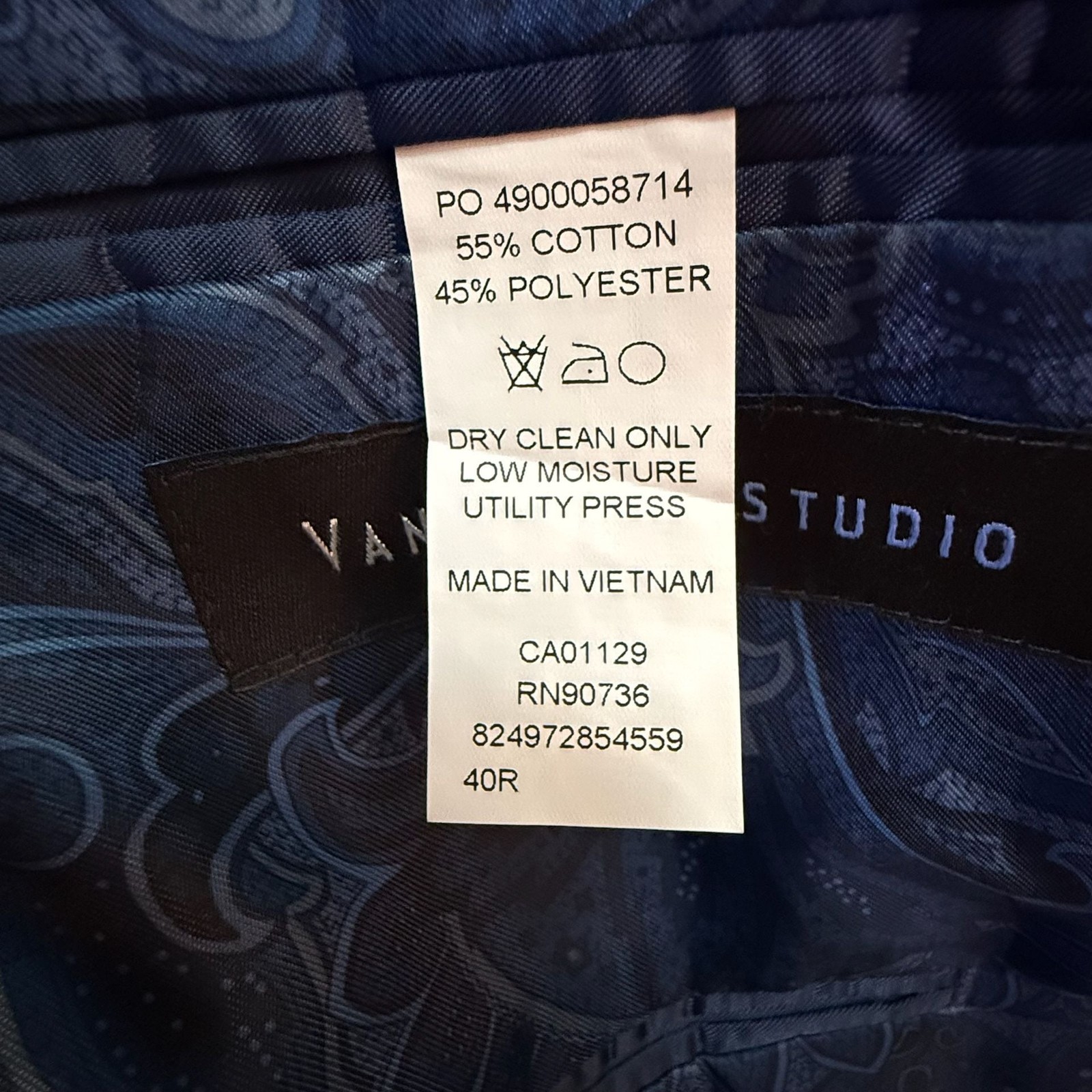 Van Heusen Studio Navy Blue Floral Jacquard Tuxedo Blazer with Satin Lapels