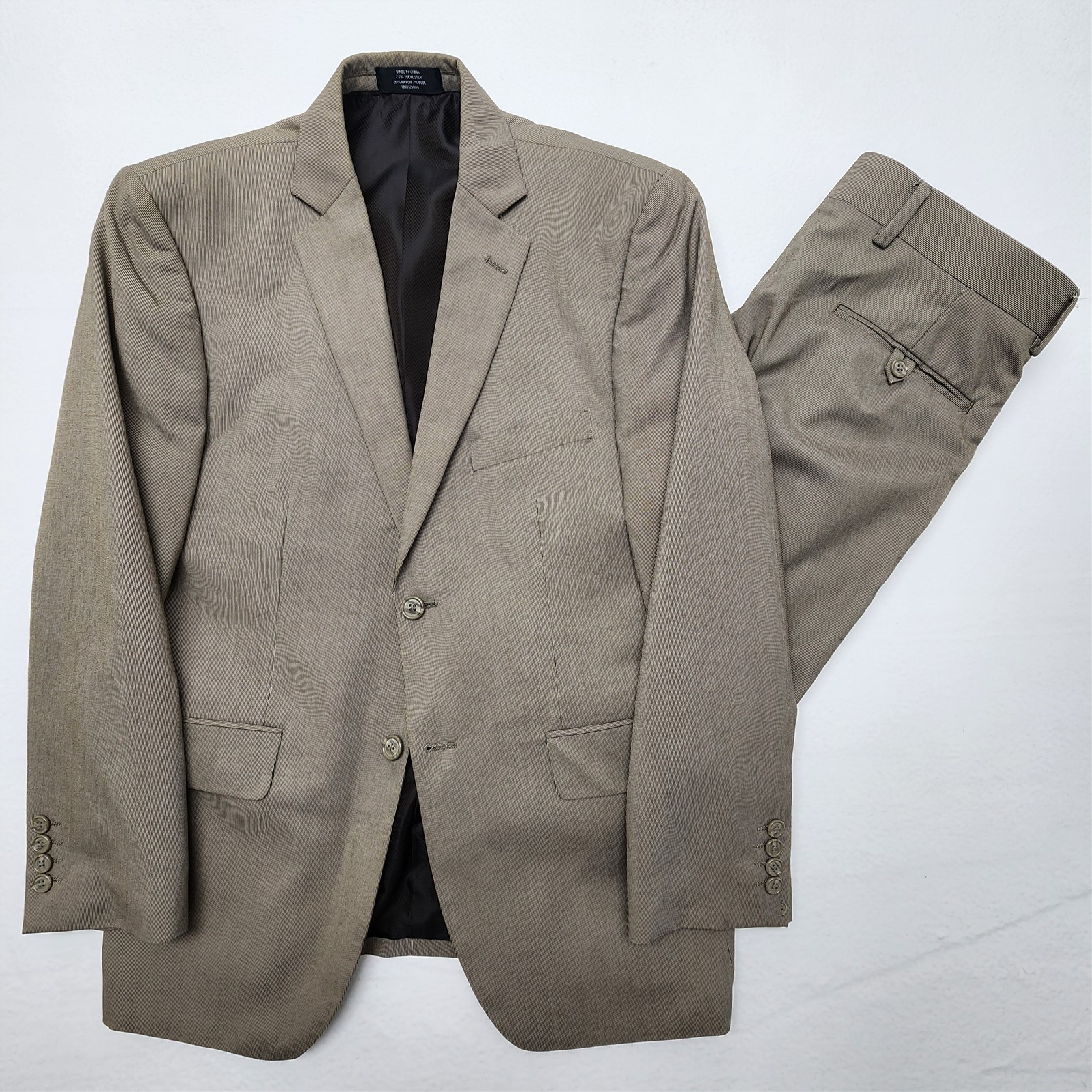 Wilke-Rodriguez 38S 32×32 Taupe Striped Wool Blend Mens Jacket Pants Suit