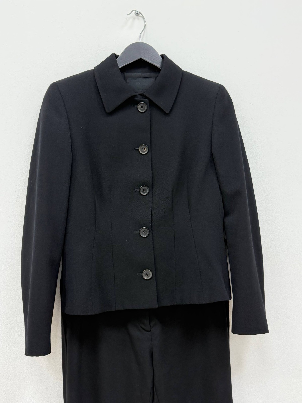 Vintage Prada Milano Black Virgin Wool Tailored Suit Made in Italy IT42
