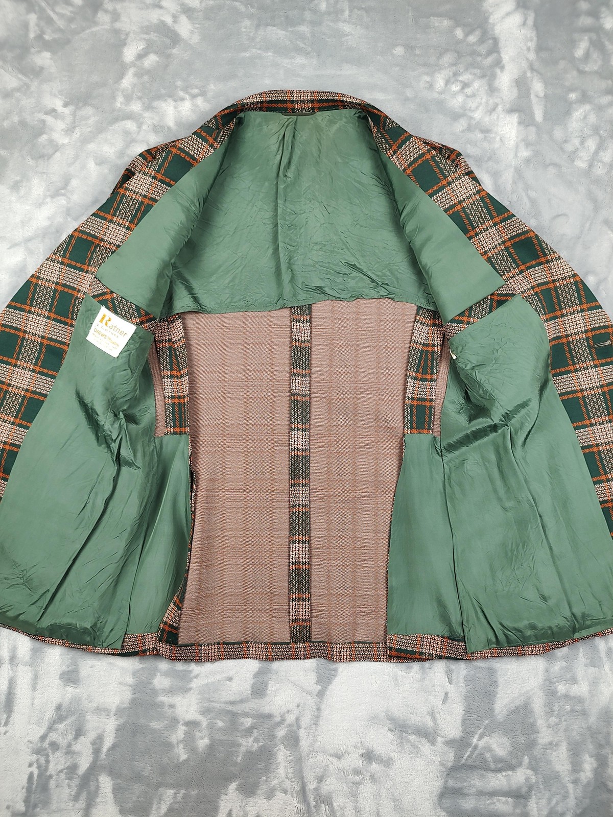 Vintage Ratner Clothes Blazer Mens 40 Green Plaid Polyester Sport Coat Retro 70s