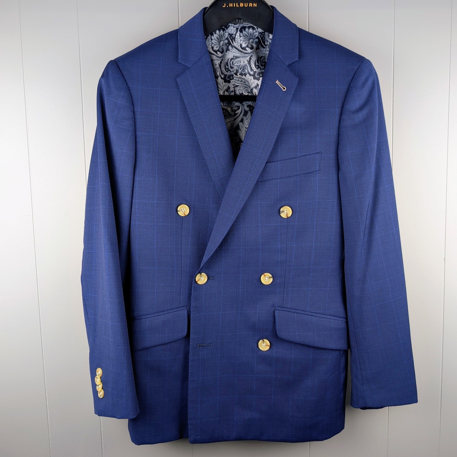 INDOCHINO Royal Blue Glenplaid Double Breasted Jacket Sport Coat & Vest Combo 36