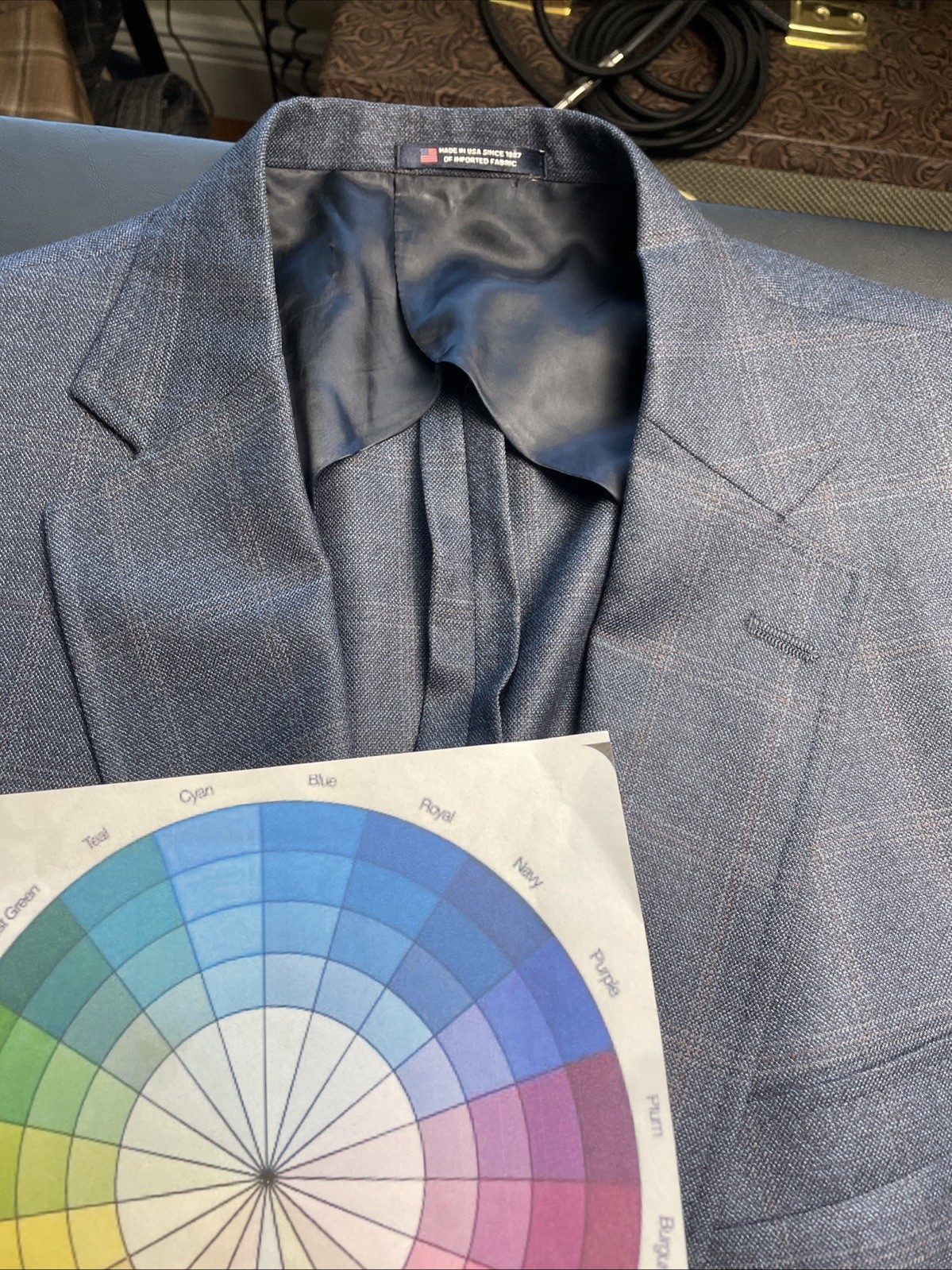 Hart Schaffner Marx 48R Slate Blue Plaid Dillards Blazer Unsctructure Made In US
