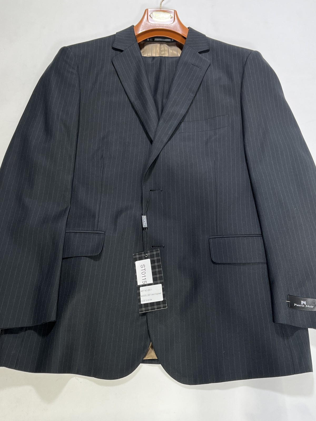 Mens Pierre Noir Black Pinstripe Two Button Suit 40S NEW