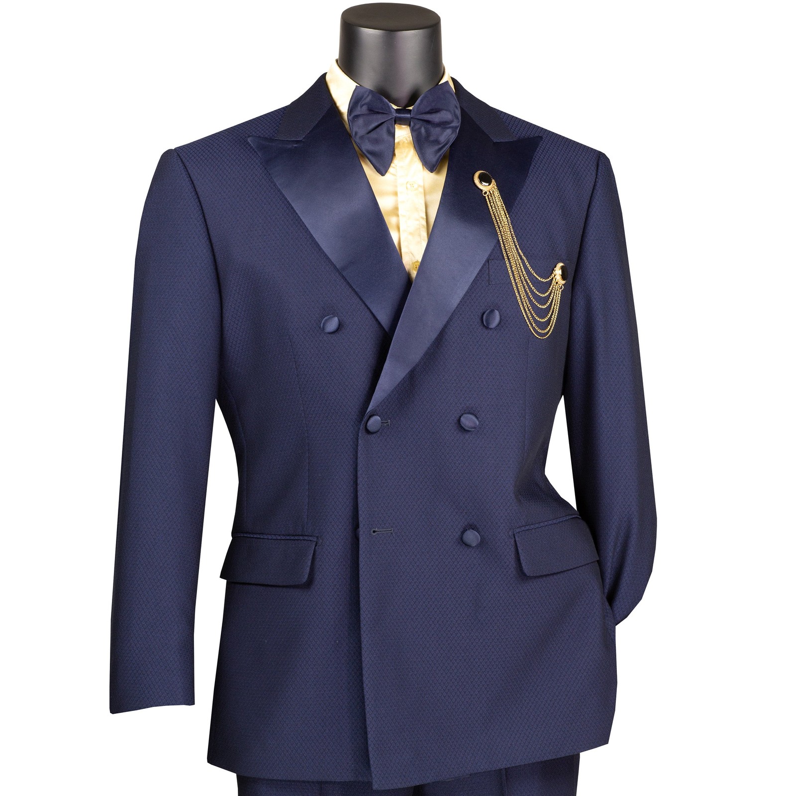 VINCI Men’s Navy Blue Double-Breasted Modern Fit Tuxedo w/ Flex Waist NEW