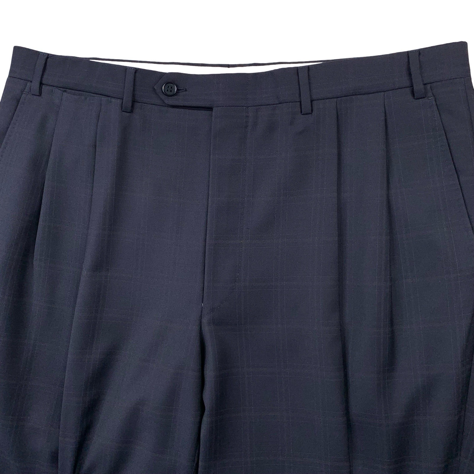 Mens 44 R Canali Blue Label ” Classic Cut ” Navy Blue Windowpane Plaid Suit