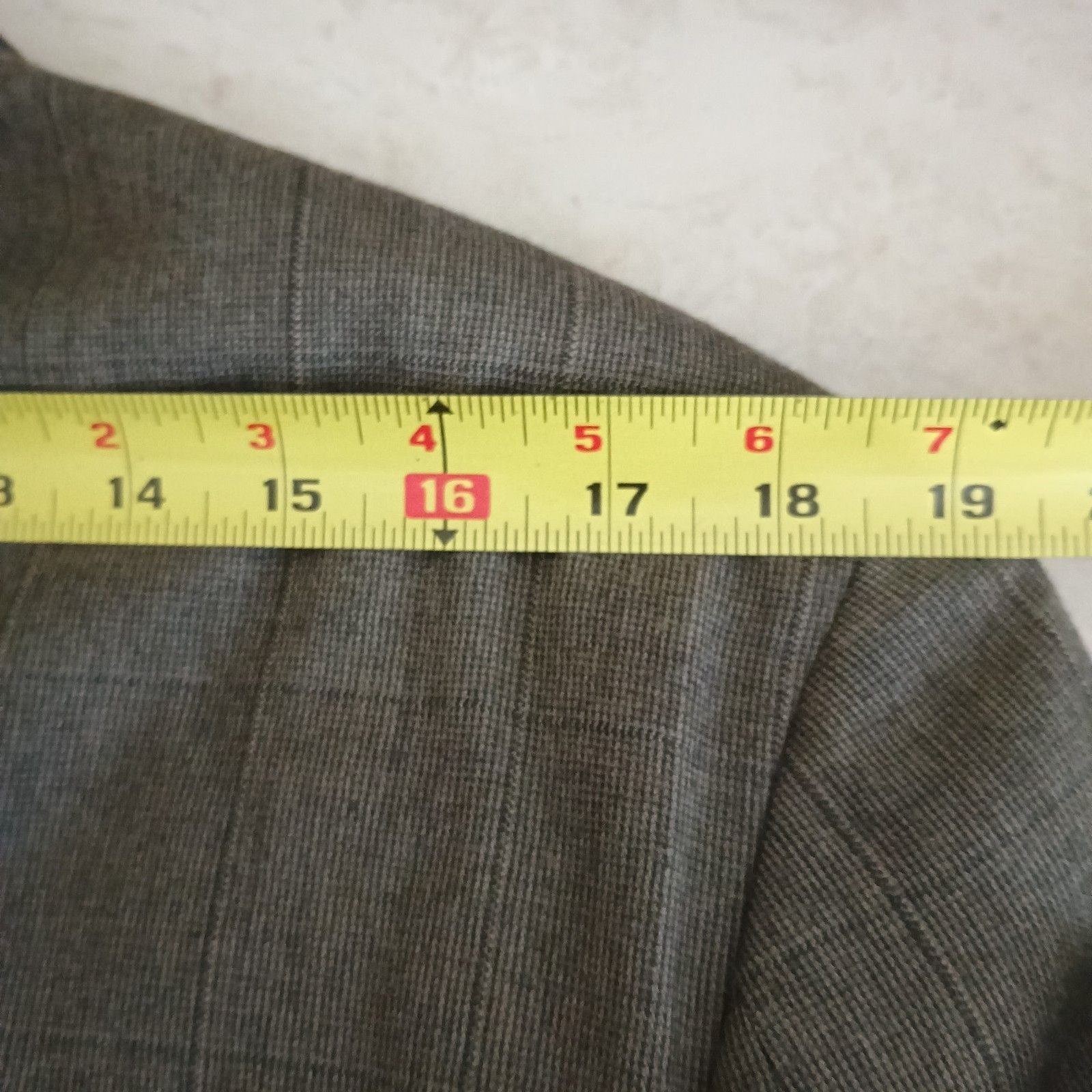 Rue Royal By Nino Cerruti Mens Suit Wool 42L Taupe Windowpane 90s Vintage 36×33