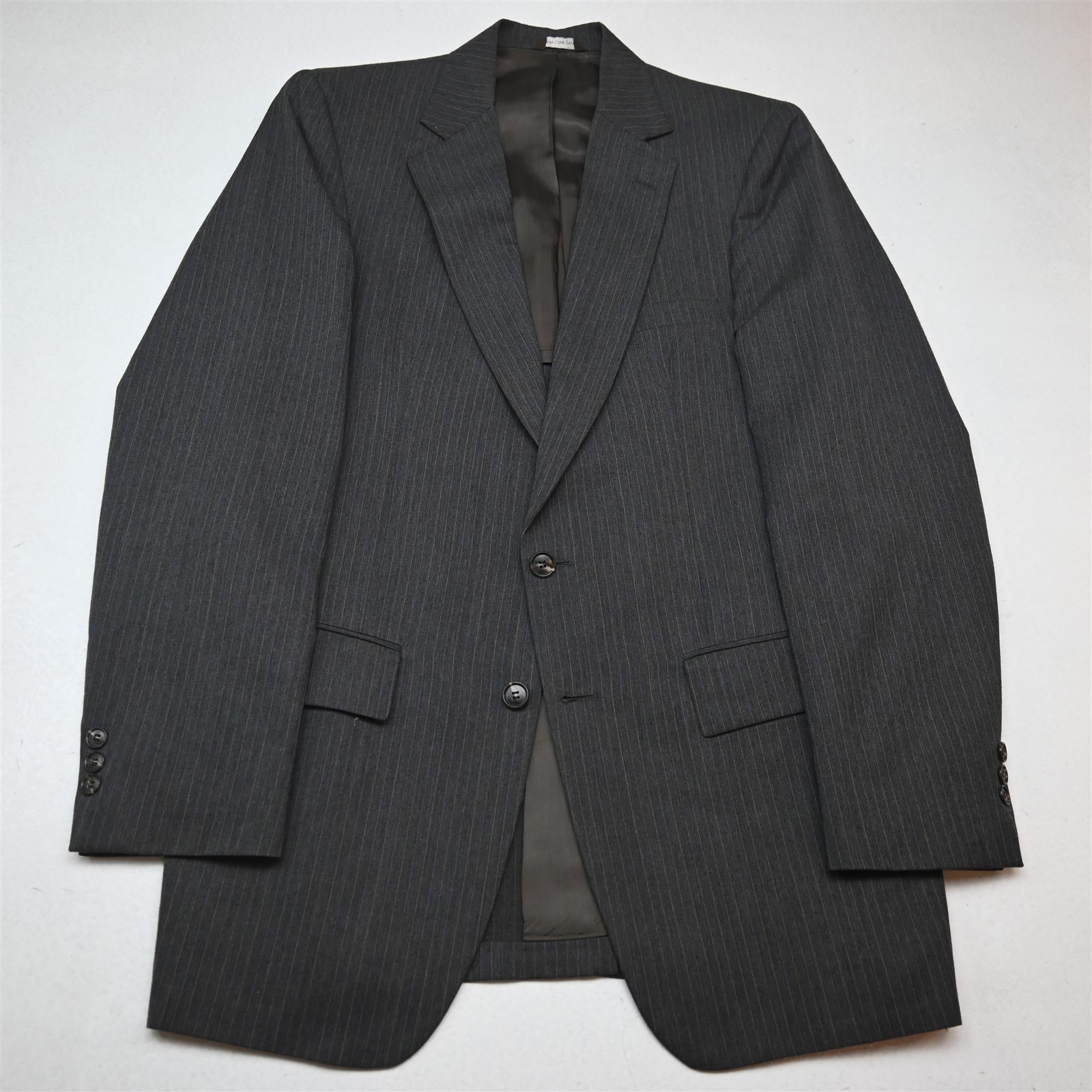 Vtg USA Made 38L 34×34 Taupe Brown Gray Striped Wool Bootcut Mens Suit