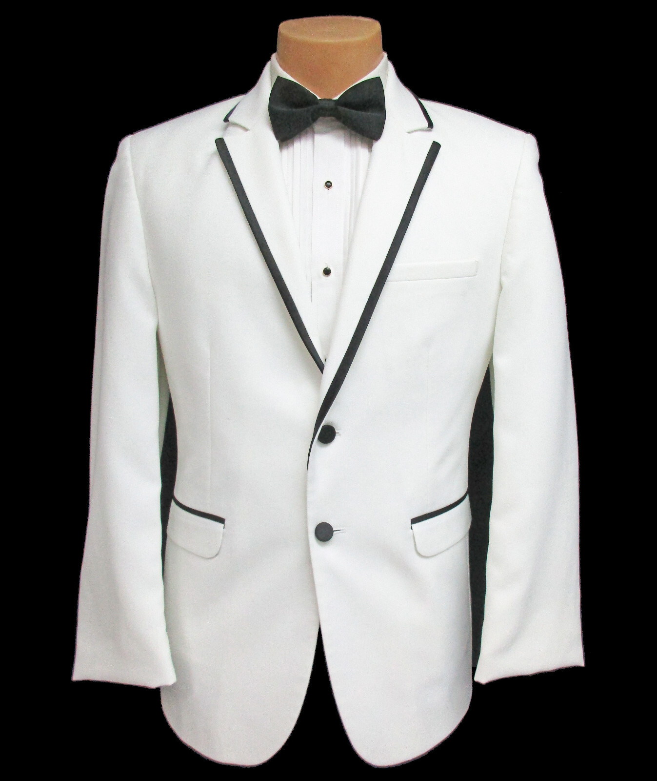Men’s Jean Yves White Tuxedo Jacket Two Button Front with Black Trim Size 42L