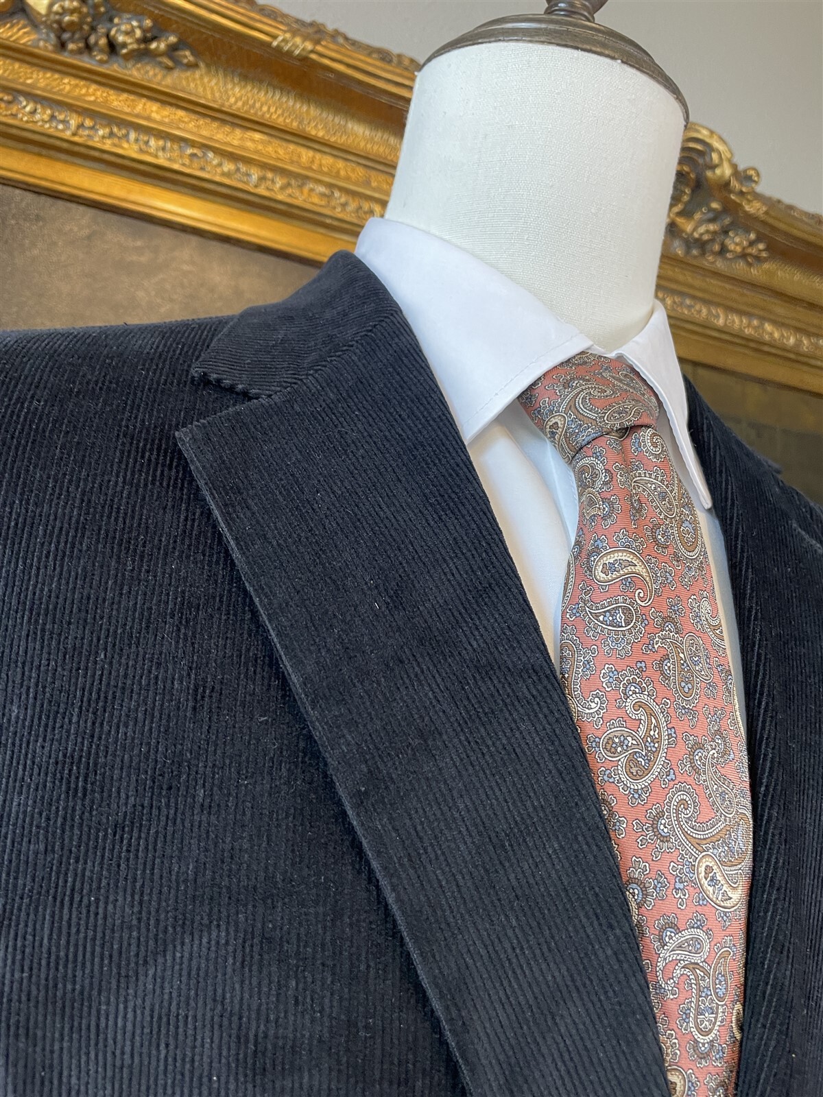 StudioSuits 48R Bespoke Black Corduory 100% Cotton 2Btn Blazer Jacket Sport Coat