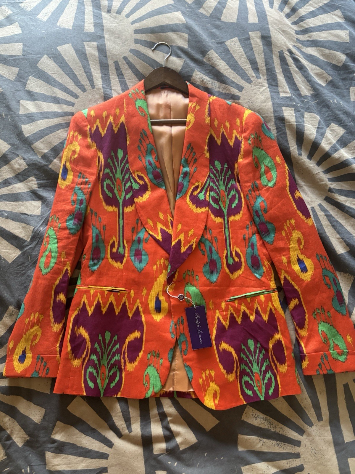 Purple Label men’s Tuxedo Jacket EU 40R Ikat Multicolor Silk Linen blend