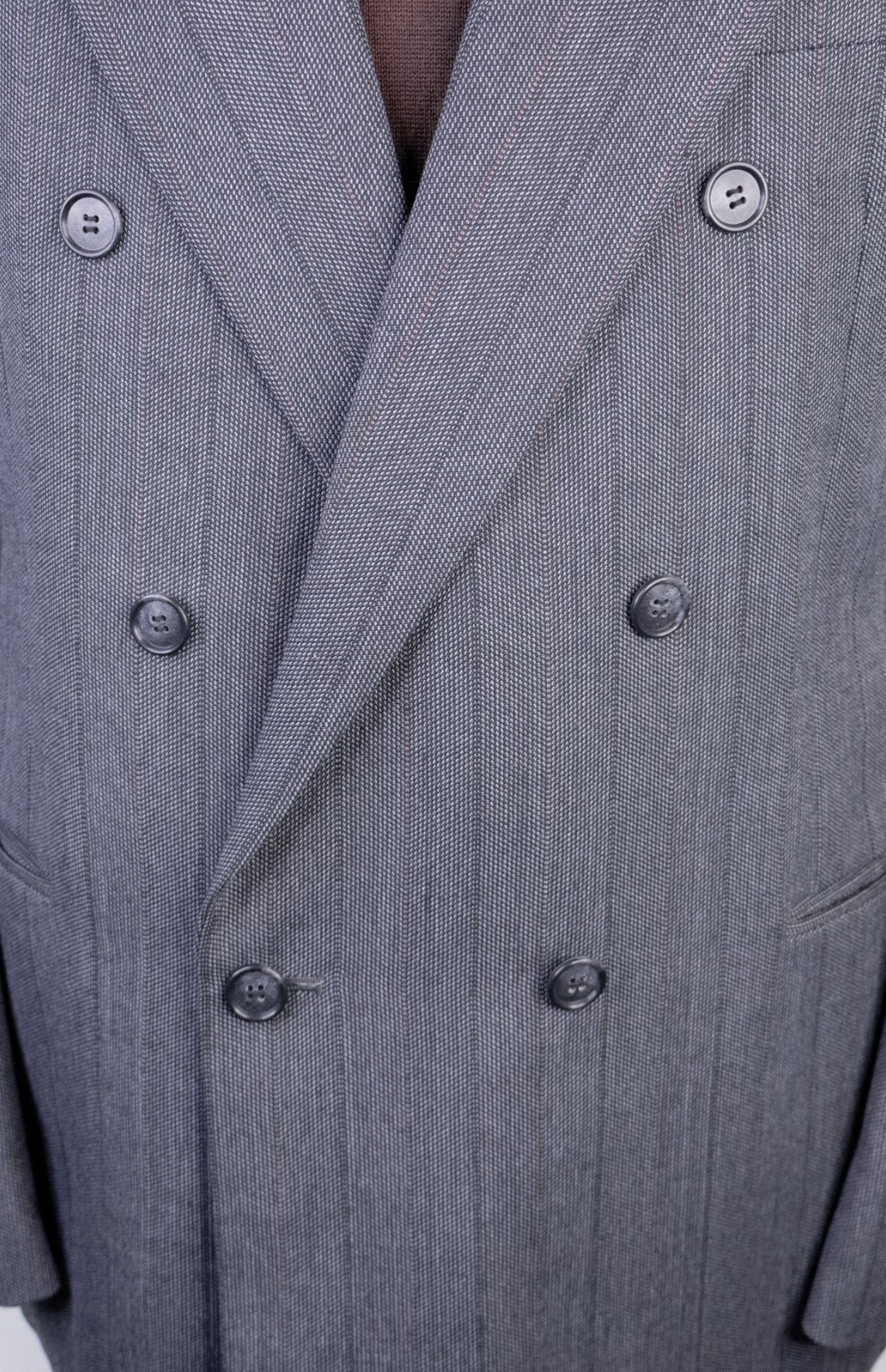 VTG Jean Paul Germain 44R Brown Stripe Wool Blend Double Breasted Suit Jacket