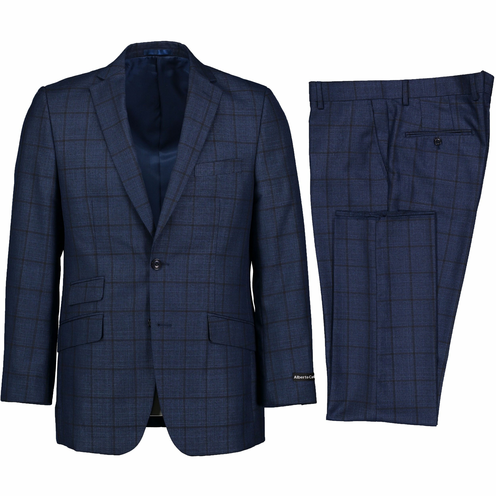 Alberto Cardinali Men’s Medium Blue Windowpane Plaid 2 Button Slim Fit Suit NEW