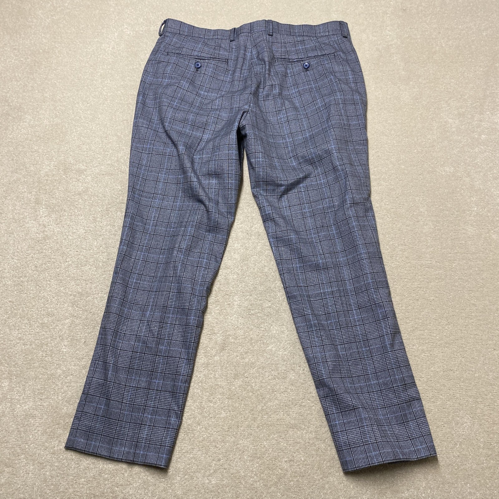Sawyers & Hendricks 3 Piece Suit Men’s 44S Blazer 38S Trousers Grey Blue Check