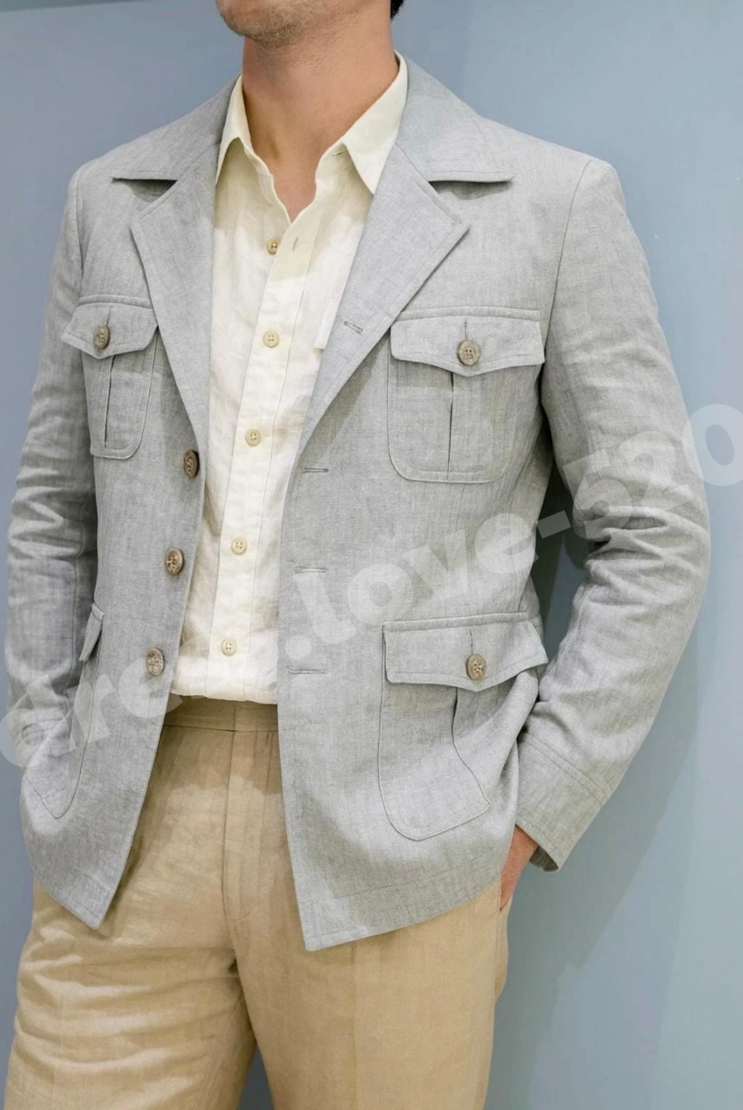 Linen Cotton Men Safari Jackets Sport Four Pockets Outwear Men Hunting Coat