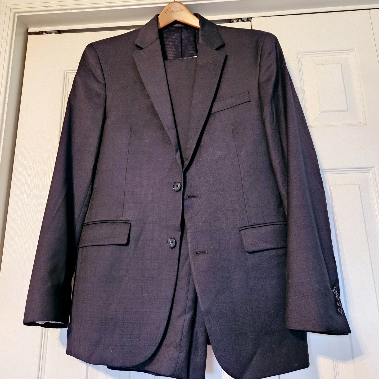 Kenneth Cole New York Black Mens Wool Suit 38R 32 Waist Pants Included