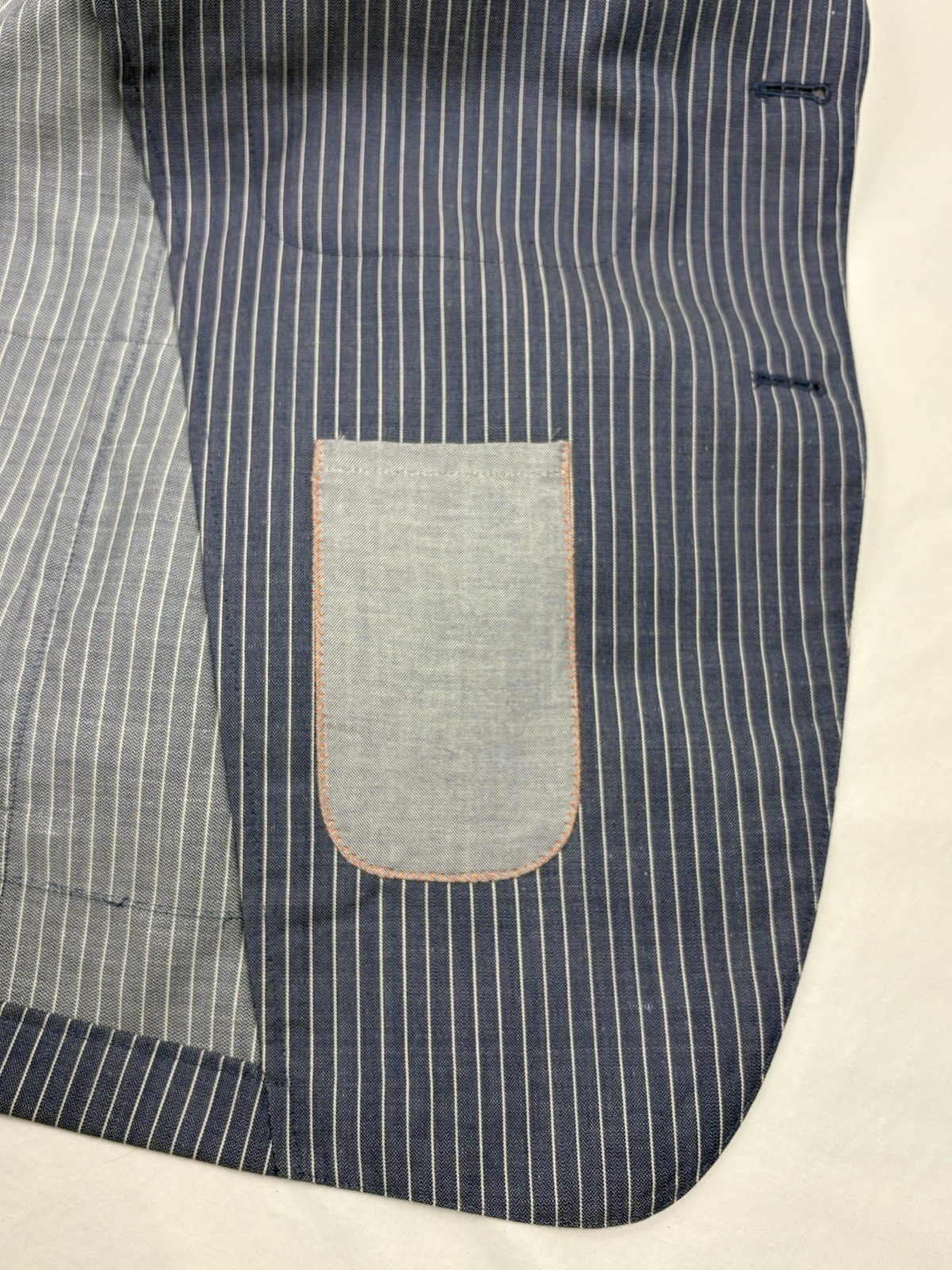 Scott James Wool/Linen Unstructured Blazer Blue/Ivory Stripe Patch Pockets XXXL