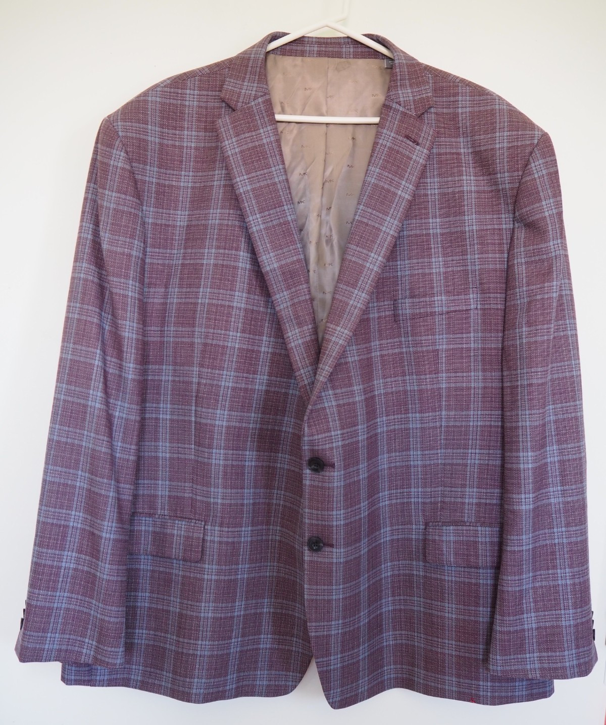 Michael Kors Sz 56R Purple | Blue Plaid Windowpane Wool Blend Sports Coat Blazer