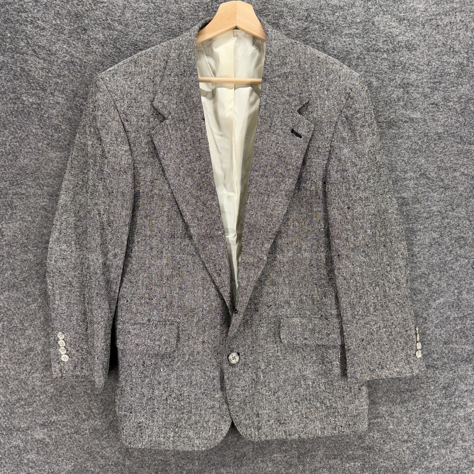 Robert Stock Blazer Men 42 Gray One Button Collared Long Sleeve Pockets Regular