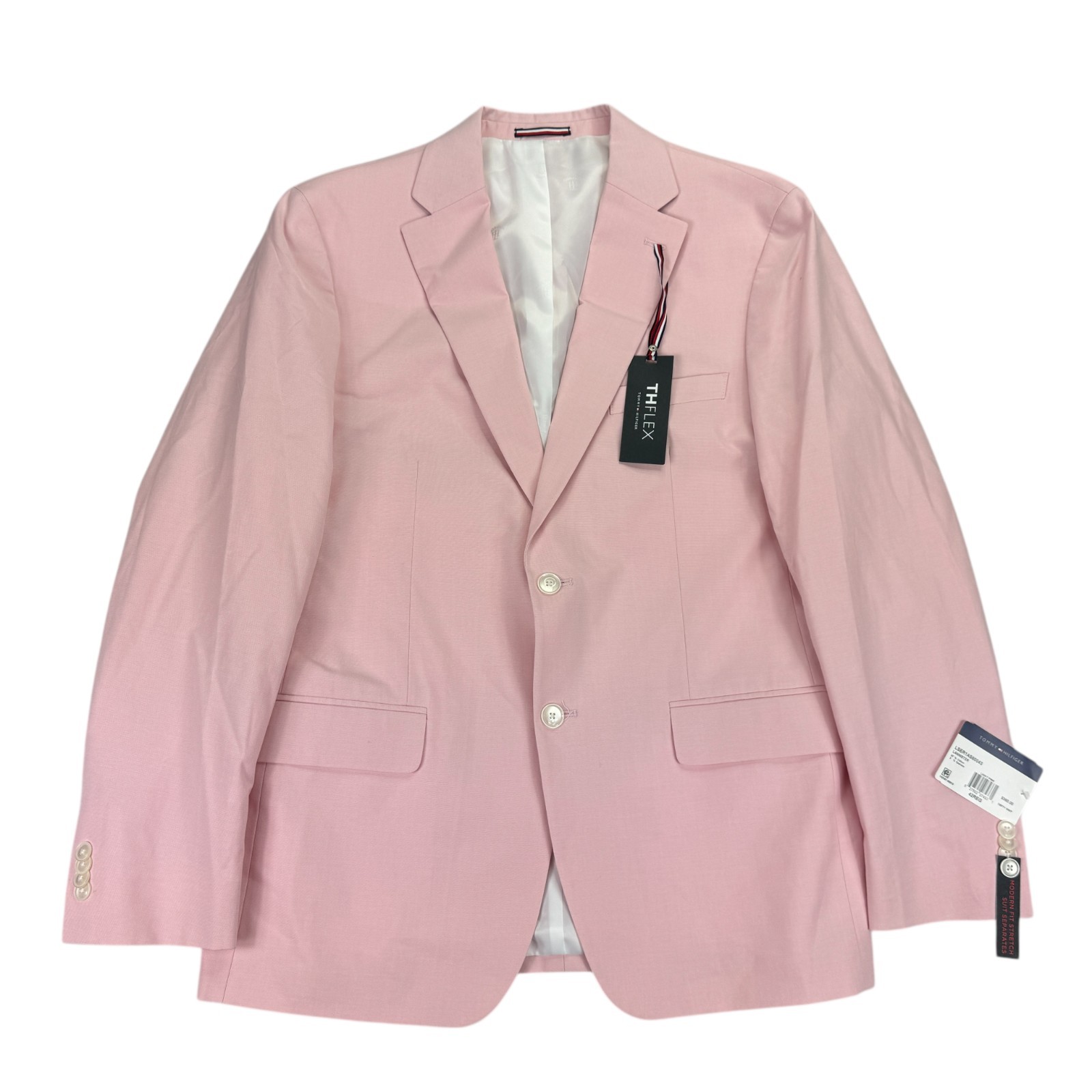 Tommy Hilfiger Mens TH Flex Modern Fit Chambray Suit Jacket Light Pink 42R